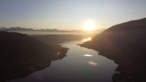 Scenic view of lake against sky during sunset