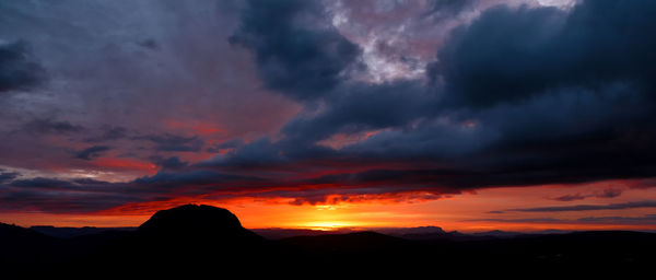 Silhouette of mountain against sky during sunset