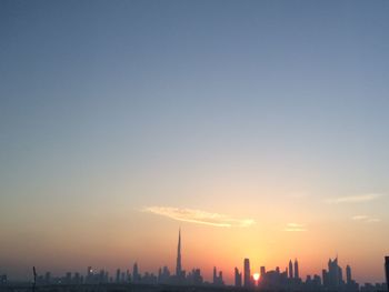 City skyline at sunset