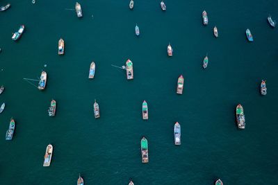 High angle view of boats in sea