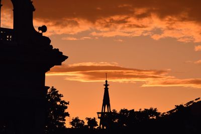 Low angle view of silhouette temple against sky during sunset