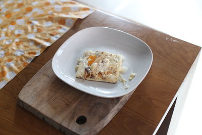 High angle view of food in plate on table