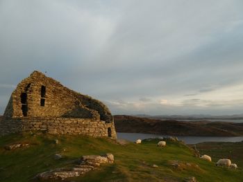 Dun carloway broch on isle of lewis at sunset