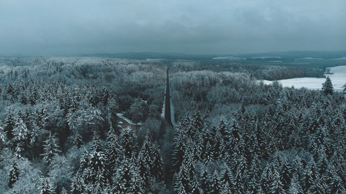 Aerial view of snow covered land