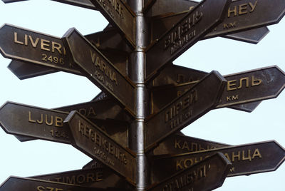 Low angle view of information sign against clear sky