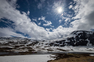 Scenic view of snowcapped mountains against sky