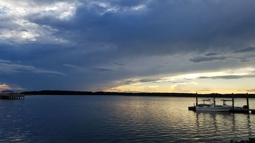 Scenic view of sea against sky during sunset