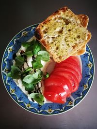 High angle view of breakfast served in plate