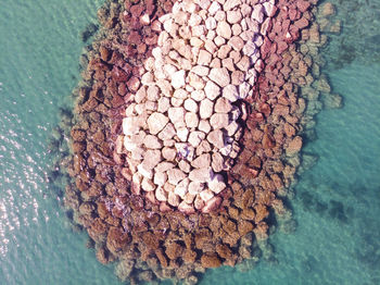 High angle view of stones in sea