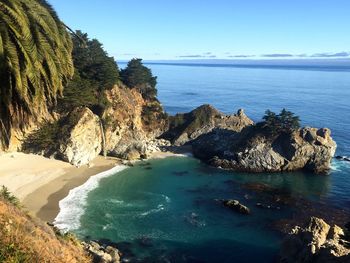 Scenic view of sea against blue sky