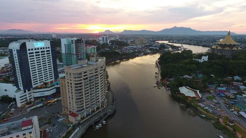 High angle view of city at night