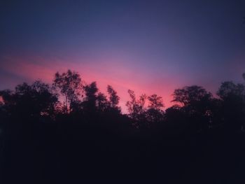 Low angle view of silhouette trees against sky at sunset