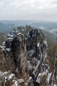 Aerial view of rock formation against sky