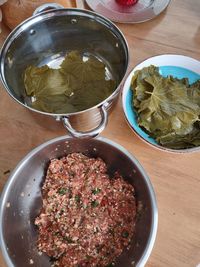 High angle view of food on table