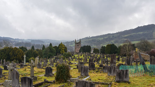 Panoramic view of cemetery against sky