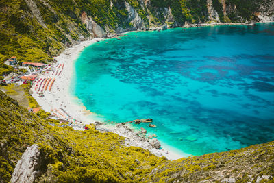 High angle view of rocks on beach