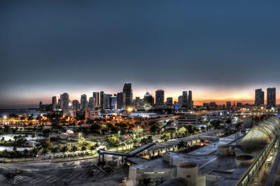 City skyline at dusk