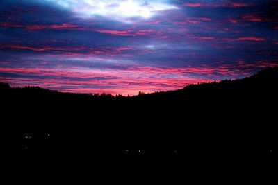 Silhouette landscape against sky at sunset