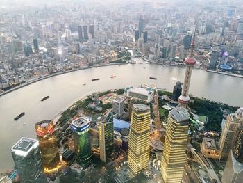 High angle view of city buildings