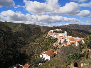 High angle view of townscape against sky