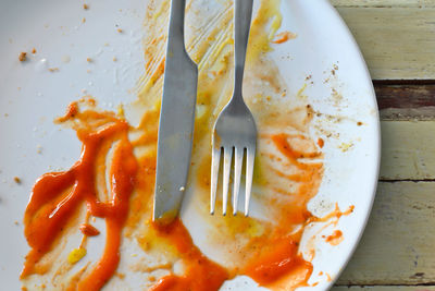 High angle view of breakfast on table