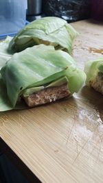 High angle view of meat on cutting board