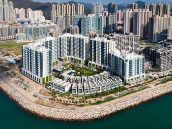 High angle view of buildings in city