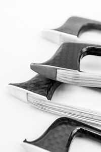 Close-up of objects on table against white background