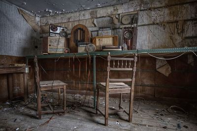 Damaged chairs in abandoned room