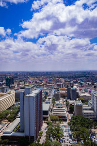 High angle view of cityscape against sky