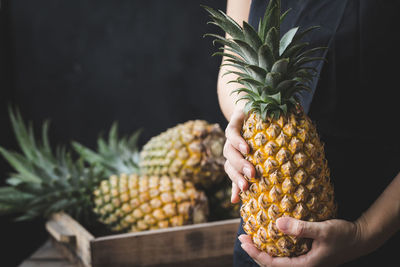 Close-up of person holding pineapple
