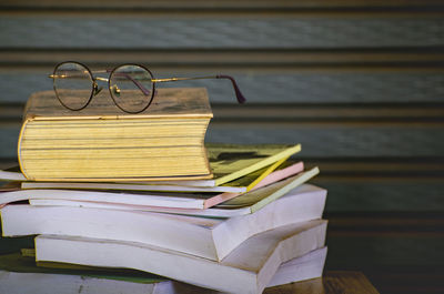 Stack of books on table