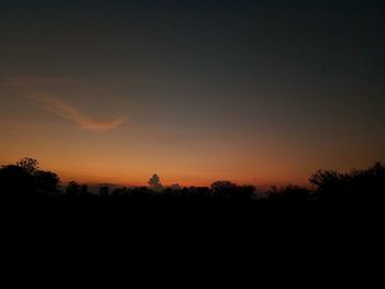 Silhouette trees against clear sky at sunset