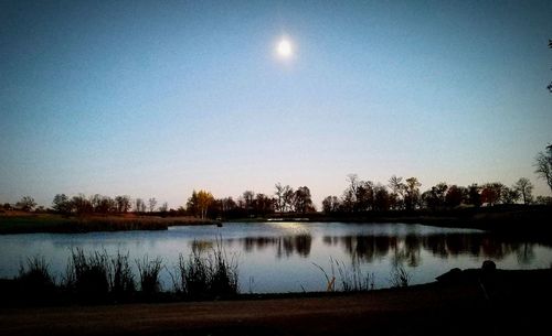 Scenic view of lake against clear sky