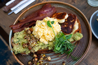 High angle view of breakfast on table