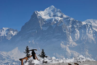 Panoramic view of snowcapped mountain against sky with velogemel 