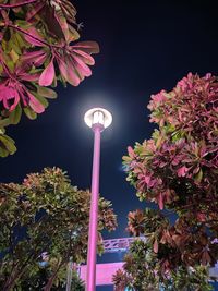 Low angle view of illuminated street light at night