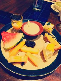 High angle view of fruits in plate