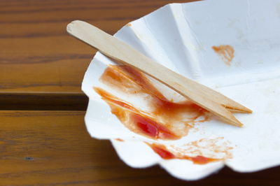High angle view of bread in plate on table