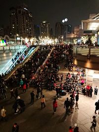 High angle view of crowd at night