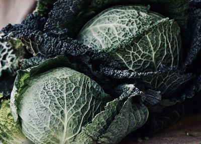 Close-up of savoy cabbage on table