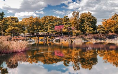 Reflection of trees in lake against sky during autumn