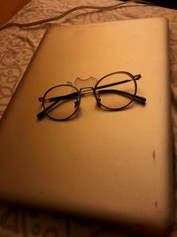 High angle view of eyeglasses on table