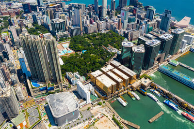 High angle view of buildings in city