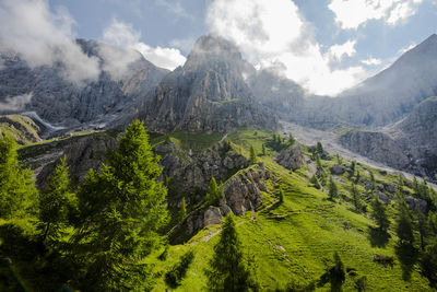 Panoramic view of landscape and mountains against sky