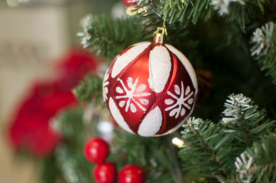 Close-up of christmas decoration hanging on tree