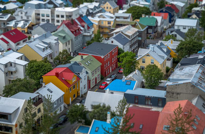 High angle view of houses in city