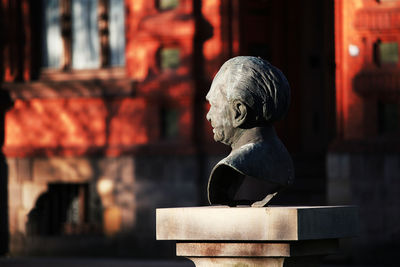 Close-up of statue against store