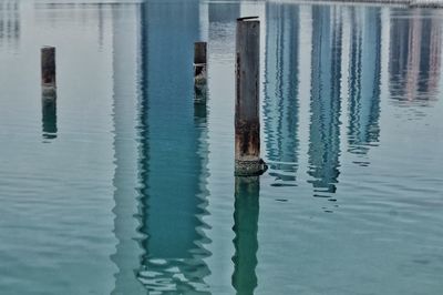 High angle view of wooden post in sea