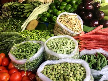 High angle view of vegetables for sale in market